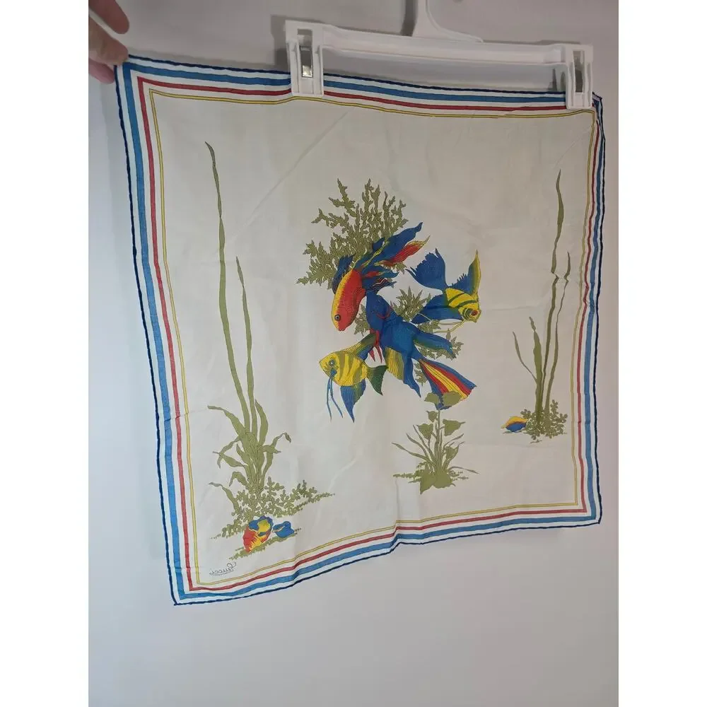 Gucci Scarf Fish Print Silk Square Bandana 18 x 18